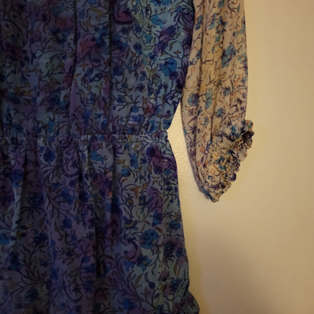 Gypsy 05 Floral Long Sleeve 100% Silk Blue Romper Size Small - Picture 12 of 16
